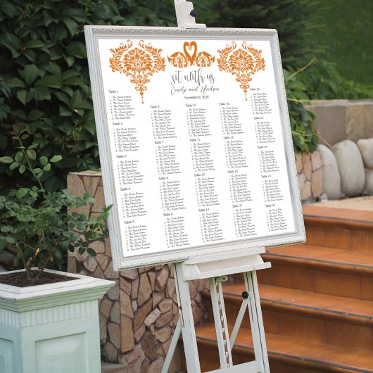 Koraal Swan Lovebird Damask Seating Chart Poster