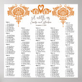 Koraal Swan Lovebird Damask Seating Chart Poster (Voorkant)