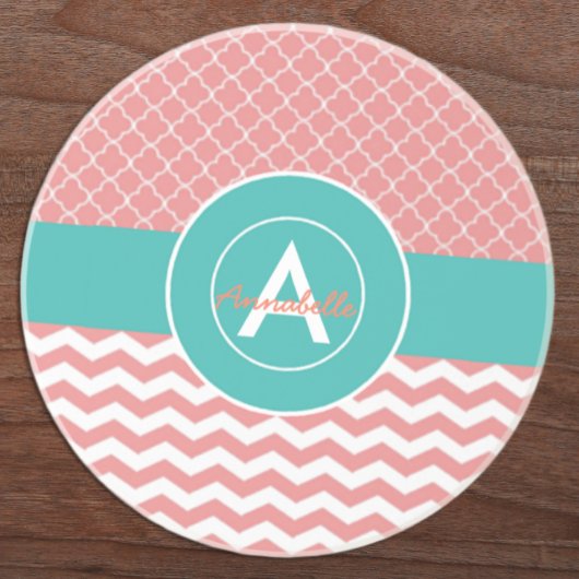 Koraal Teal Chevron Vierblad Zandsteen Onderzetter