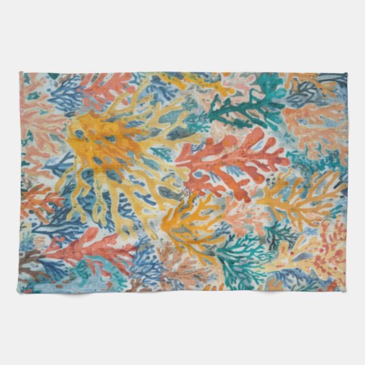 Koraal Teal Geel Oranje Strand Theedoek (Horizontaal)