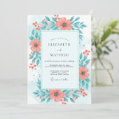 Koraal Teal Helder Zomer Huwelijk Kaart (Staand voorkant)