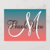Koraal Teal Ombre Monogram Bedankt Briefkaart (Voorkant)