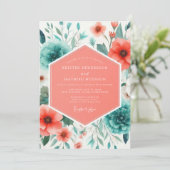 Koraal Teal Schilderachtige Papaver Bruiloft Kaart (Staand voorkant)