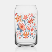 Koraal & Teal Tuinbloemen op Zachte Beige