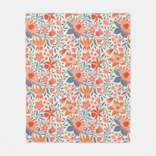 Koraal & Teal Tuinbloemen op Zachte Beige Fleece Deken