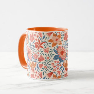 Koraal & Teal Tuinbloemen op Zachte Beige Mok