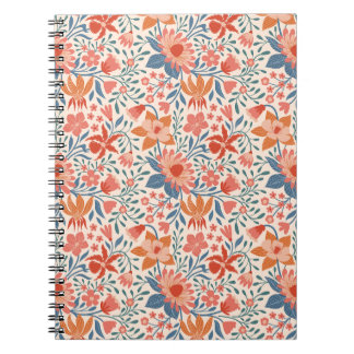 Koraal & Teal Tuinbloemen op Zachte Beige Notitieboek