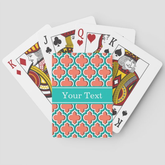 Koraal Teal Witte Marokkaanse #5DS Naam Mon Pokerkaarten (Achterkant)