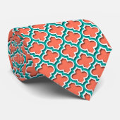 Koraal Teal Witte Marokkaanse Quatrefoil #5DS Stropdas (Opgerold)