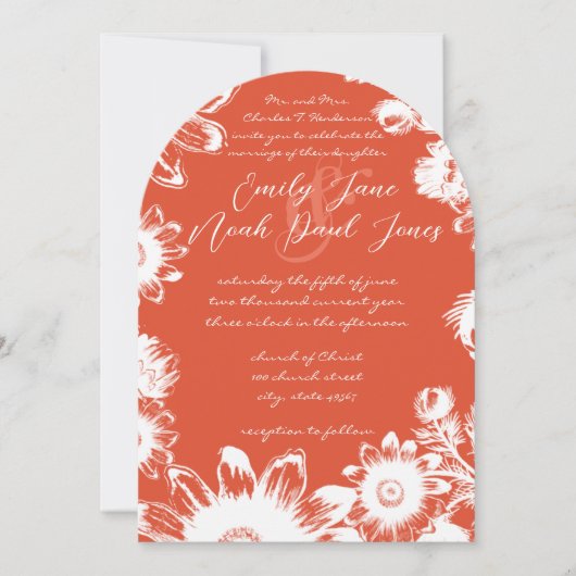 Koraal Terracotta Bloemen Bruiloft Kaart (Voorkant)