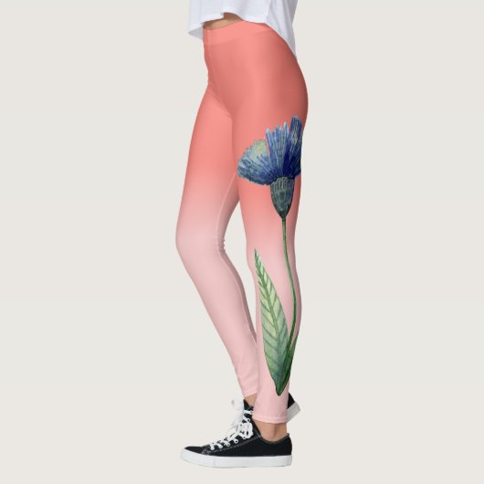 Koraal Theeroos Gradiënt met Blauwe Bloem Leggings (Links)