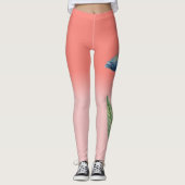 Koraal Theeroos Gradiënt met Blauwe Bloem Leggings (Voorkant)