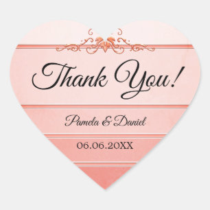 Koraal Ton sur Ton Stripe Wedding Dank u Sticker