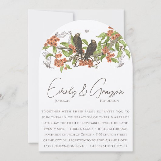 Koraal  Tortelduifjes bruiloft Kaart (Voorkant)