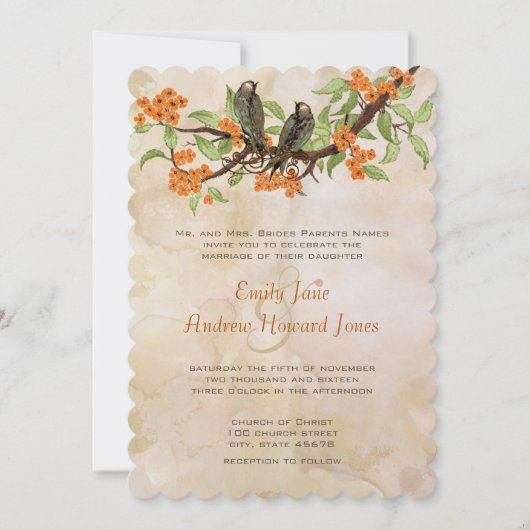 Koraal  Tortelduifjes Tea Stain Wedding Invites Kaart (Voorkant)
