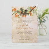 Koraal  Tortelduifjes Tea Stain Wedding Invites Kaart (Staand voorkant)