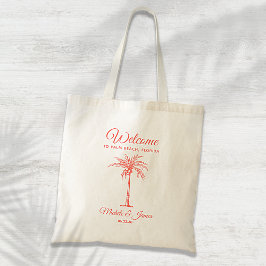 Koraal Tropische Palmboom Bruiloft Welkom Tote Bag