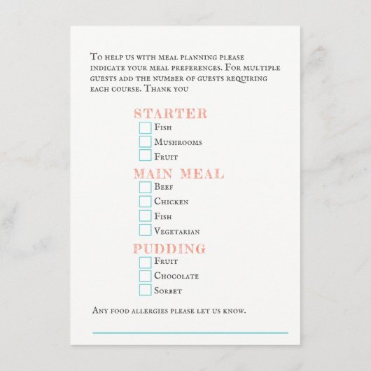 Koraal tropische vis oceaan bruiloft maaltijd opti informatiekaartje (Achterkant)