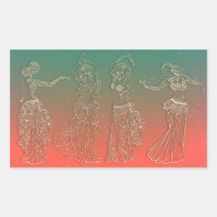 Koraal Turkoois Buikdansende Dansers Dansfeest Rechthoekige Sticker