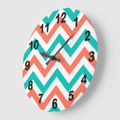 Koraal, Turkoois, Wit Groot Chevron ZigZag Patroon Grote Klok (Hoek)