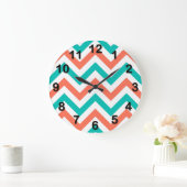 Koraal, Turkoois, Wit Groot Chevron ZigZag Patroon Grote Klok (Huis)