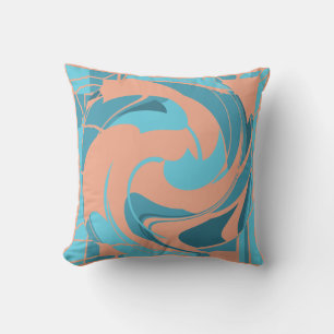Koraal Turquoise Aqua Abstracte Bloem Art Mozaïek Kussen