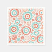 Koraal & Turquoise Doodle ZigZag Circles Abstract Servetten (Voorkant)