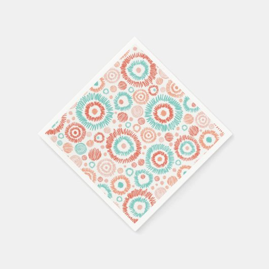 Koraal & Turquoise Doodle ZigZag Circles Abstract Servetten (Hoek)