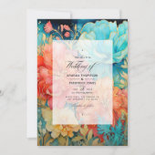 Koraal, Turquoise, en Gouden Bloemen Huwelijk Kaart (Voorkant)