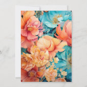 Koraal, Turquoise, en Gouden Bloemen Huwelijk Kaart (Achterkant)