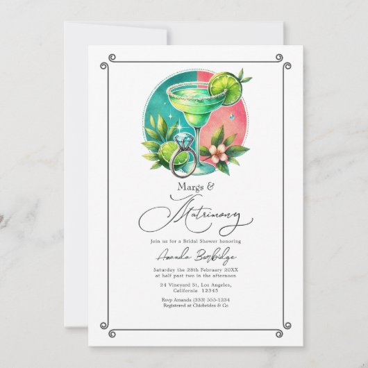 Koraal, Turquoise en Limoen Margs & Huwelijksbruid Kaart (Voorkant)