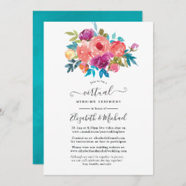 Koraal, Turquoise en Paarse Floral Virtual Wedding Kaart
