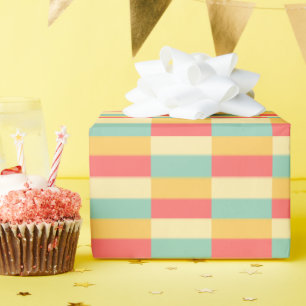 Koraal Turquoise Geel Boter Strepen  Cadeaupapier