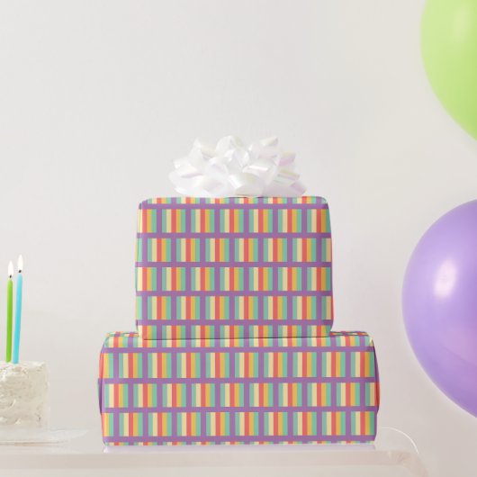 Koraal Turquoise Geel Paars Strepen Cadeaupapier (Feestgeschenken)