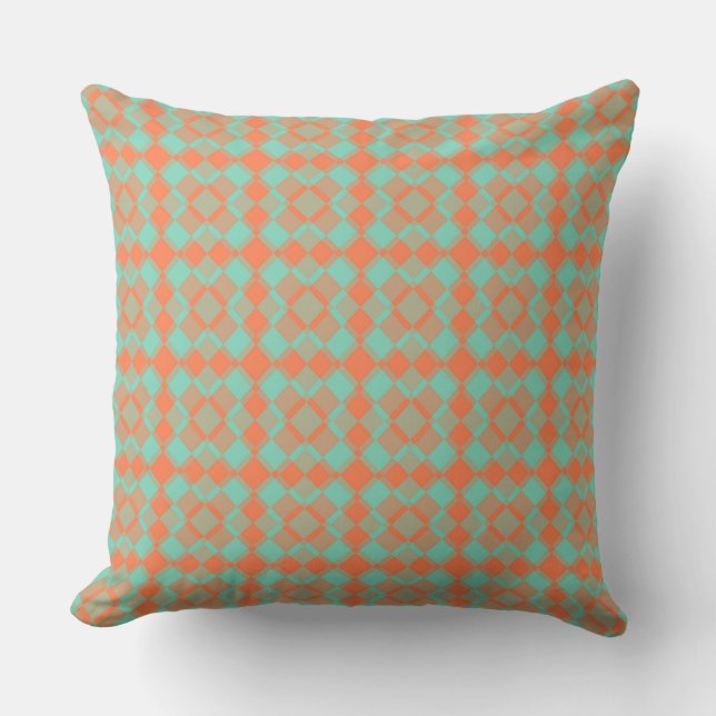 Koraal Turquoise Geruite Argyle Patroon Kussen (Voorkant)