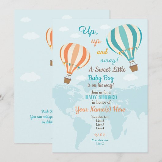 Koraal Turquoise Hete Luchtballon Uitnodiging (Voorkant / Achterkant)