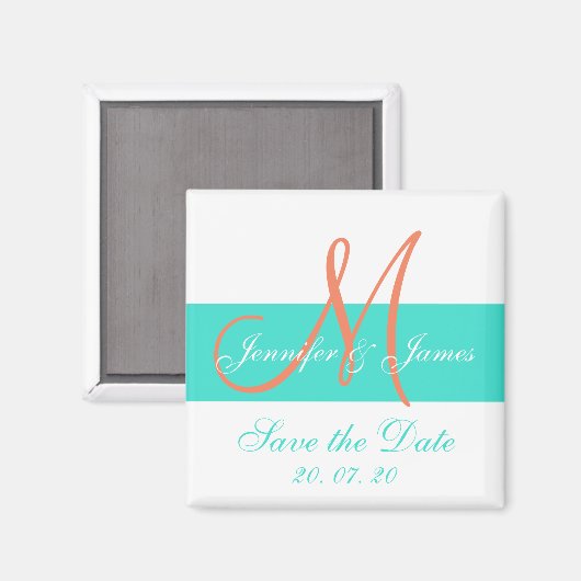 Koraal Turquoise Modern Save the Date Magneten (Voorkant / Achterkant)