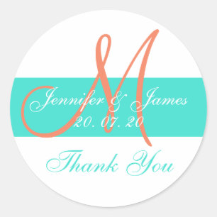 Koraal Turquoise Modern Wedding Dank u Stickers