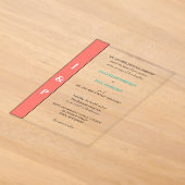 Koraal Turquoise Monogram Bruid en Bruidegom Clear Acryl Uitnodigingen (Laagn)
