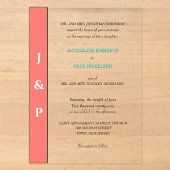 Koraal Turquoise Monogram Bruid en Bruidegom Clear Acryl Uitnodigingen (Voorkant)
