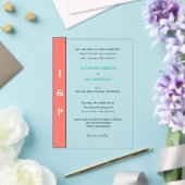 Koraal Turquoise Monogram Bruid en Bruidegom Clear Acryl Uitnodigingen (Insitu (Huwelijk))