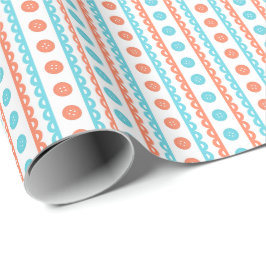 Koraal Turquoise Preppy Gestreepte Ambacht- en Naa Cadeaupapier