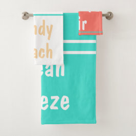 Koraal Turquoise White Beach Typografie Bad Handdoek