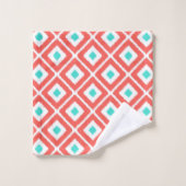 Koraal, Turquoise, White Ikat Diamond Pattern Bad Handdoek (Wasdoekje)