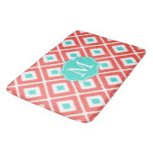 Koraal, Turquoise, White Ikat Diamond Pattern Badmat (Gekanteld)