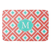 Koraal, Turquoise, White Ikat Diamond Pattern Badmat (Voorkant)