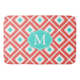 Koraal, Turquoise, White Ikat Diamond Pattern Badmat