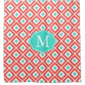 Koraal, Turquoise, White Ikat Diamond Pattern Douchegordijn (Voorkant)