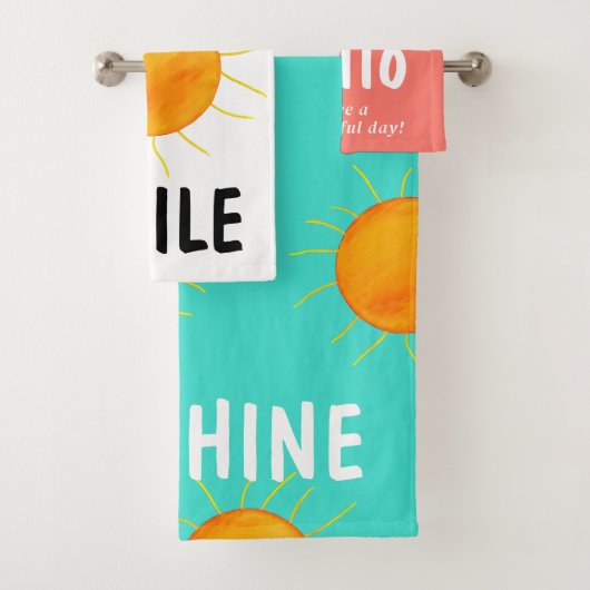 Koraal Turquoise White Sunshine Typografie Bad Handdoek (Insitu)
