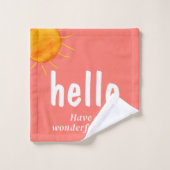 Koraal Turquoise White Sunshine Typografie Bad Handdoek (Wasdoekje)